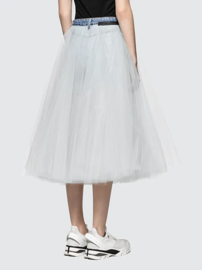 Denim tulle layered skirt