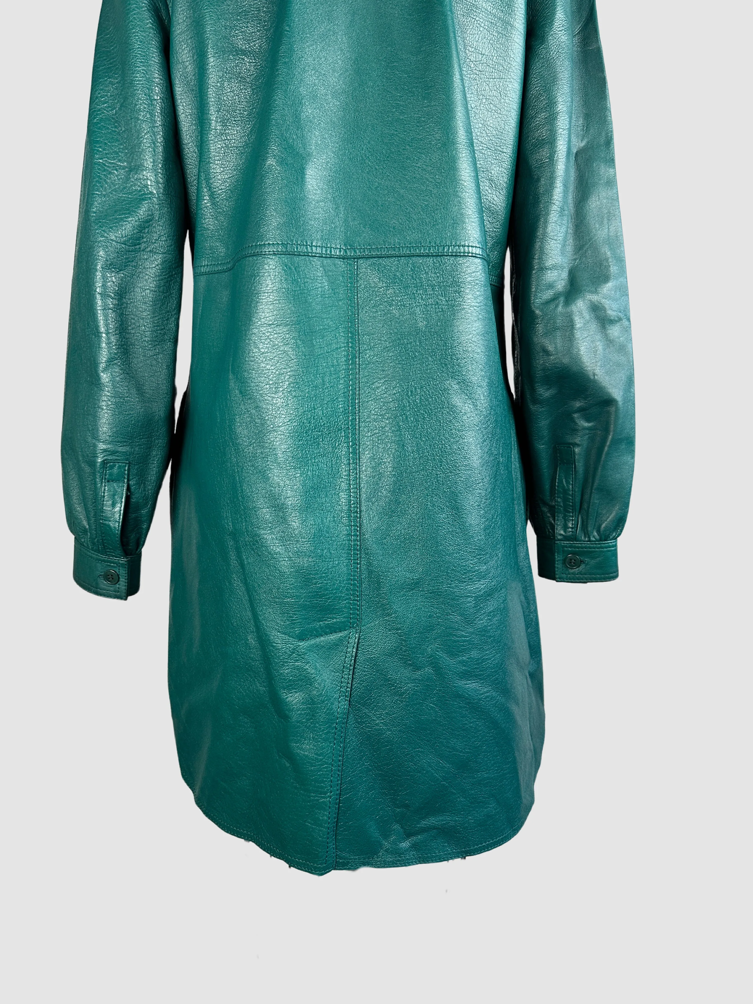 DEREK LAM Forest Green Leather Shirt Dress • Small