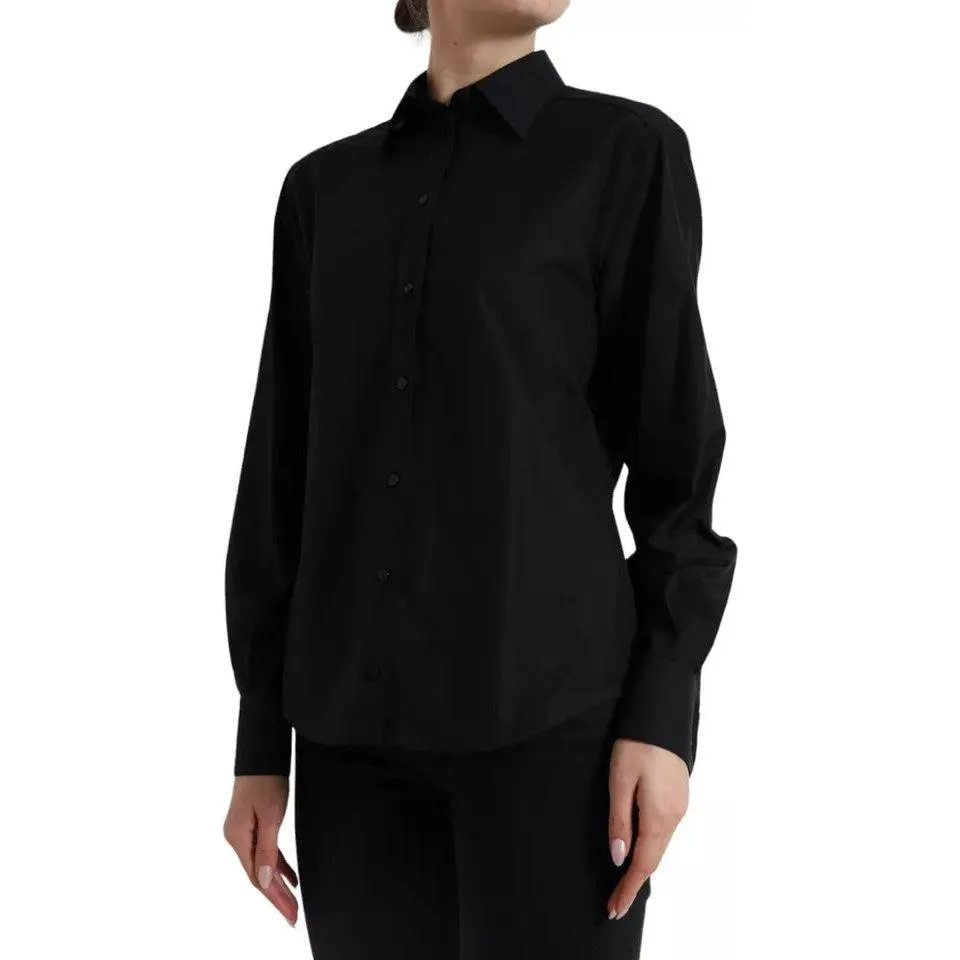 Dolce & Gabbana Black Cotton Collared Formal Dress Shirt Top