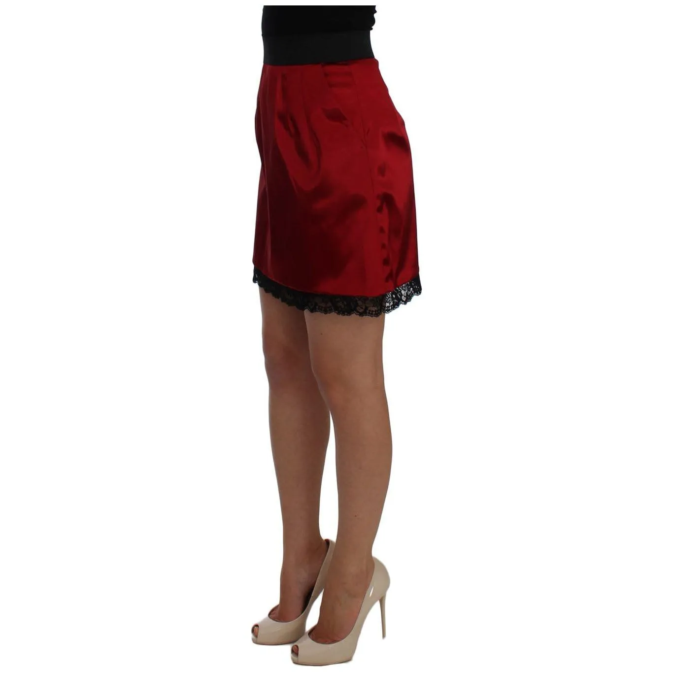 Dolce & Gabbana Elegant Red Lace High-Waist Skirt