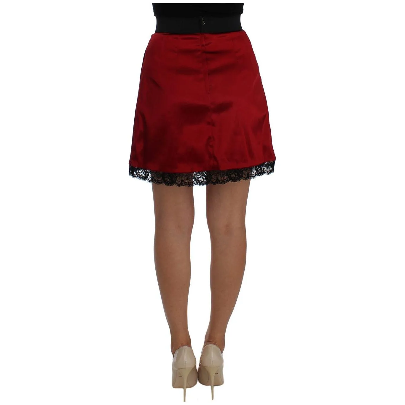 Dolce & Gabbana Elegant Red Lace High-Waist Skirt