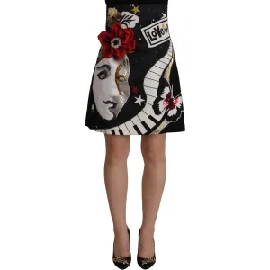 Dolce & Gabbana High-Waist A-Line Embellished Black Skirt