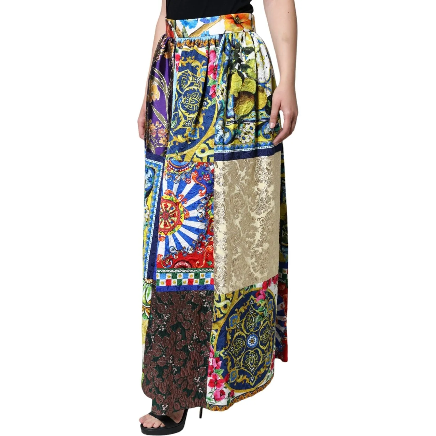 Dolce & Gabbana Multicolor Patchwork Sicily Long Maxi Skirt