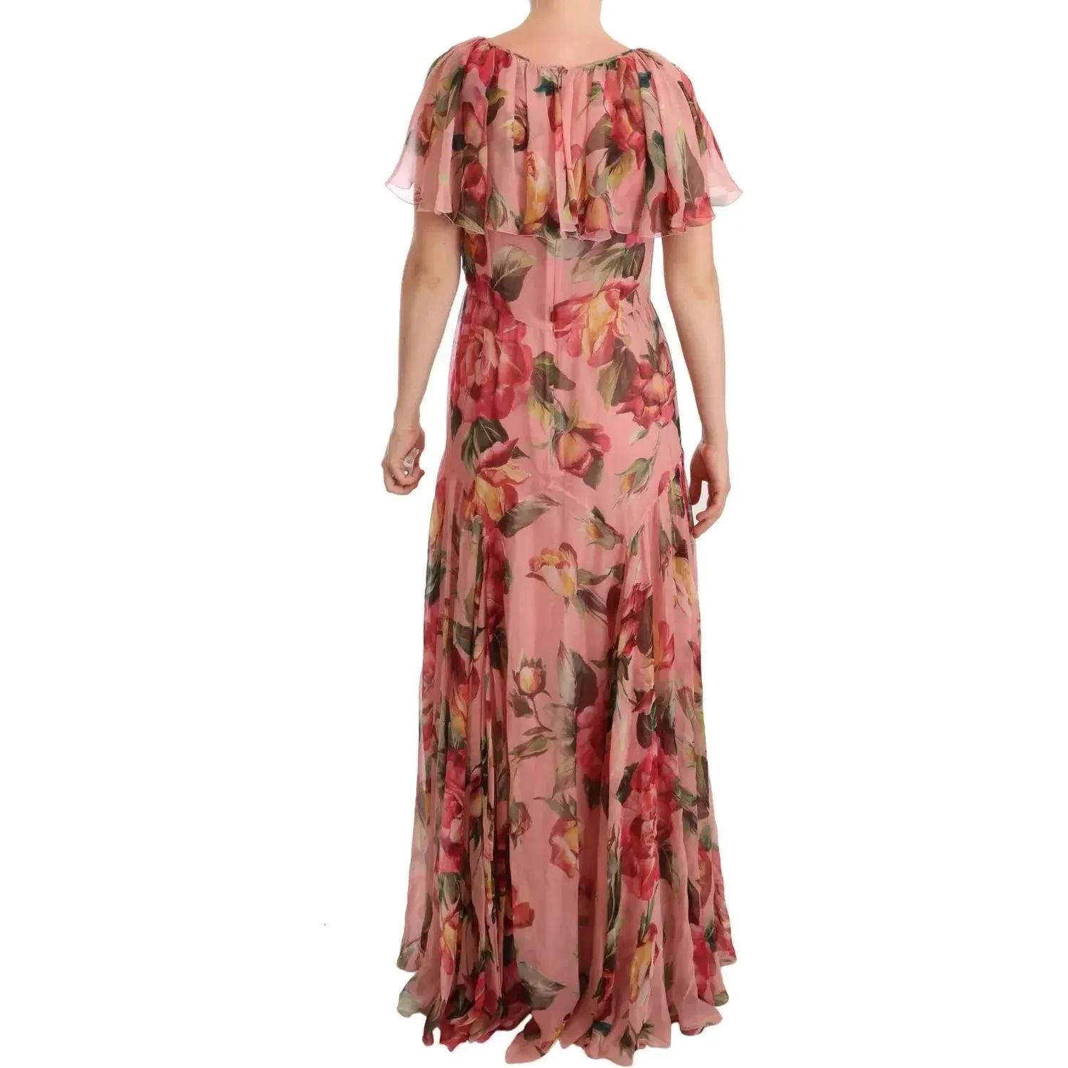 Dolce & Gabbana Pink Silk Floral Print Layered Maxi Dress