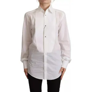 Dolce & Gabbana White Cotton Dress Collared Long Sleeves Shirt Top