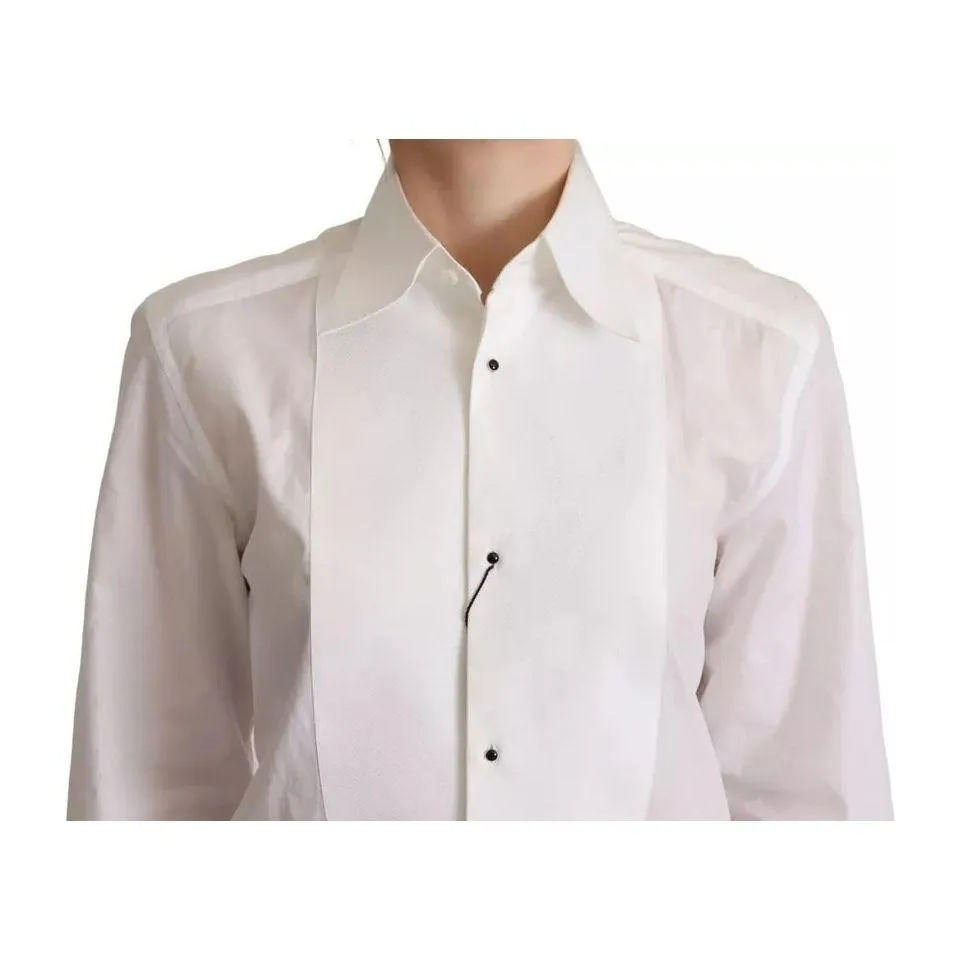 Dolce & Gabbana White Cotton Dress Collared Long Sleeves Shirt Top