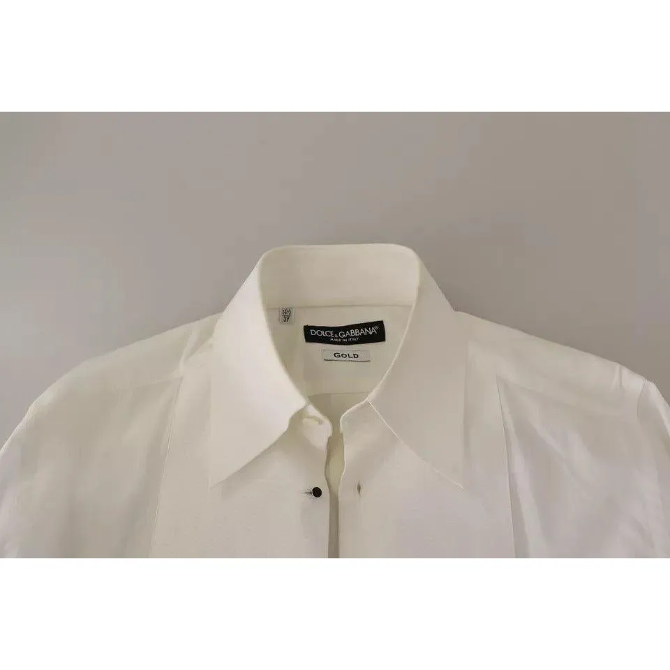 Dolce & Gabbana White Cotton Dress Collared Long Sleeves Shirt Top