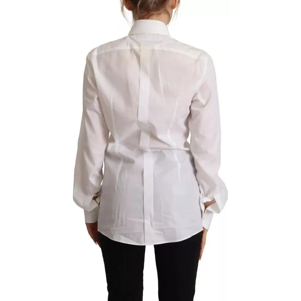 Dolce & Gabbana White Cotton Dress Collared Long Sleeves Shirt Top