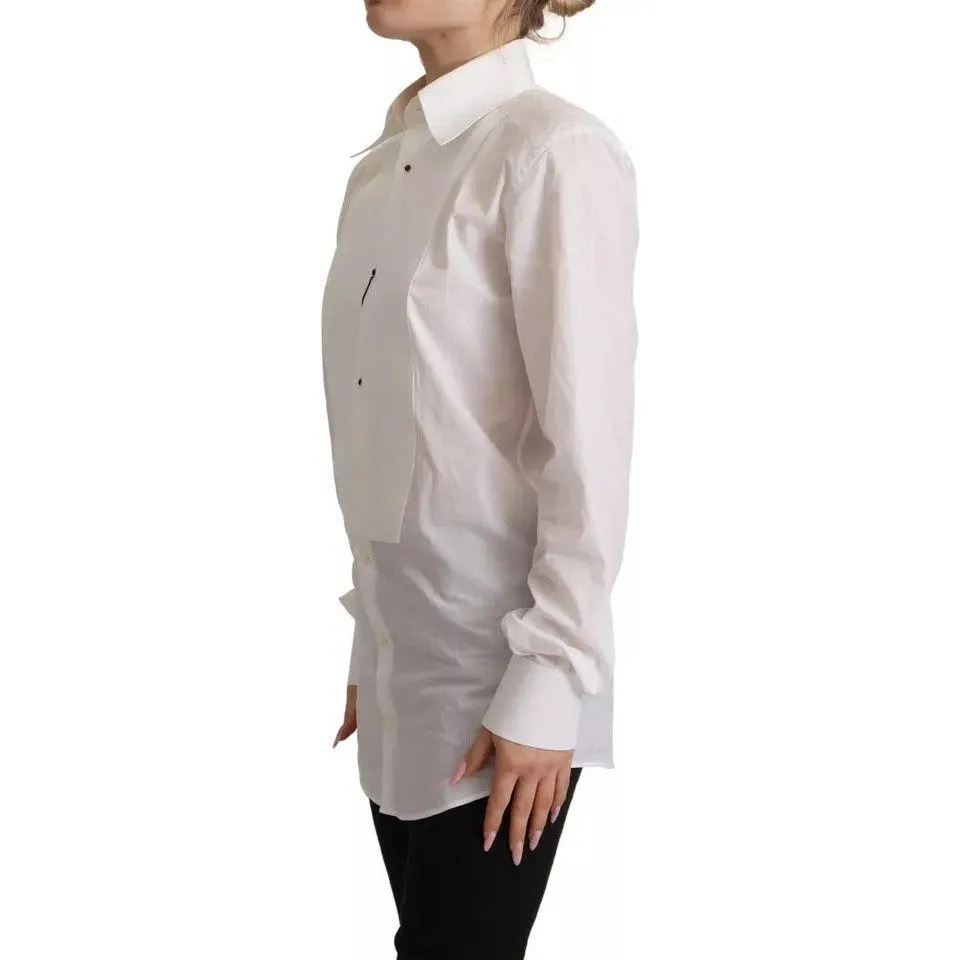 Dolce & Gabbana White Cotton Dress Collared Long Sleeves Shirt Top