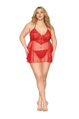 Dot Mesh Babydoll & G-String