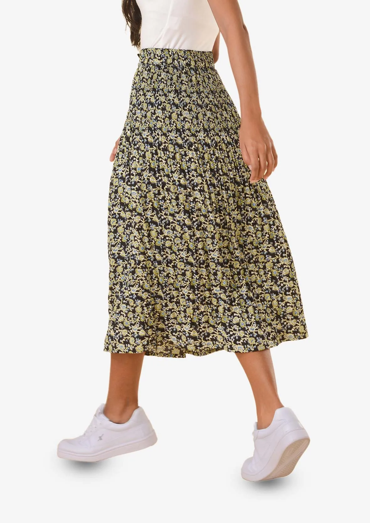 Elasticated Printed Midi Skirt