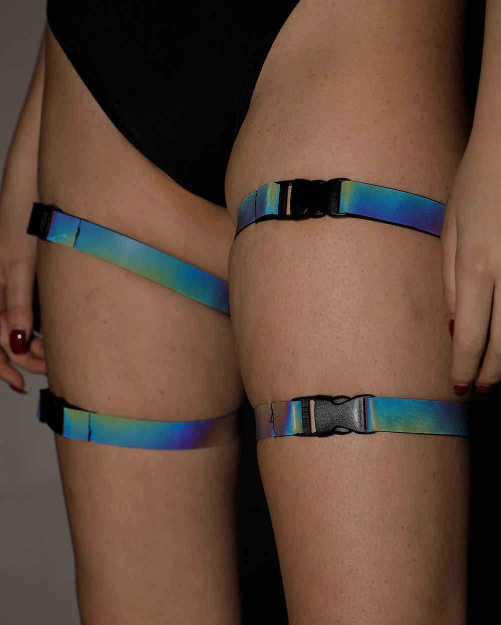 Electric Flash Rainbow Reflective Speed Clasp Pair Leg Garters