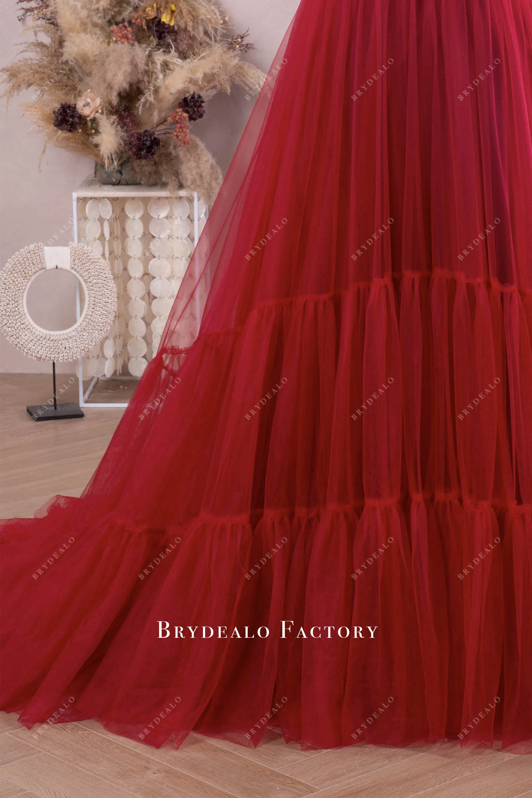 Elegant Burgundy Tulle Bridesmaid Dress