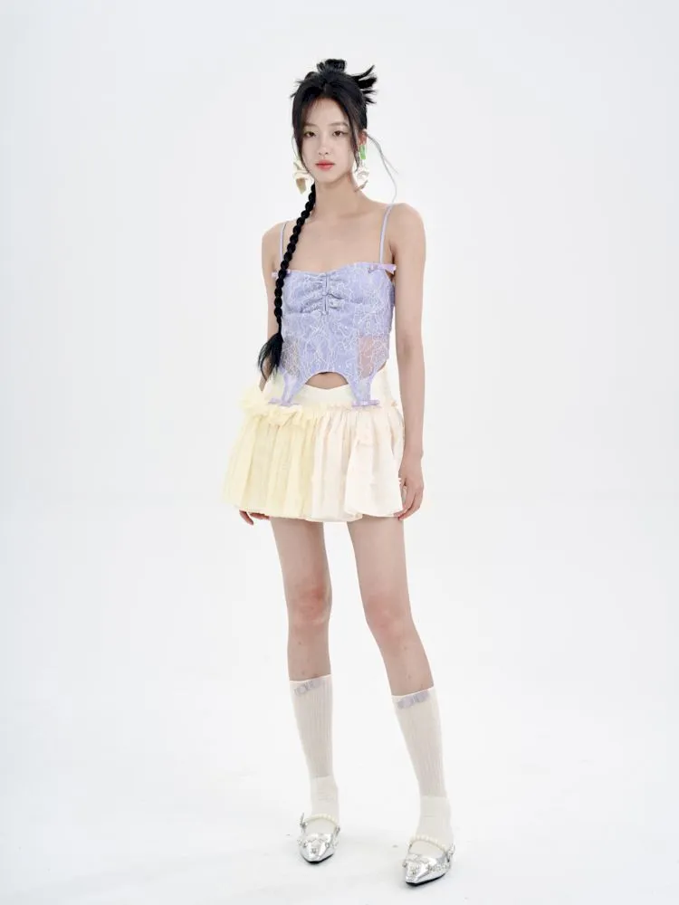 Embroidered Lace Patchwork Puffy Half Skirt【s0000008773】