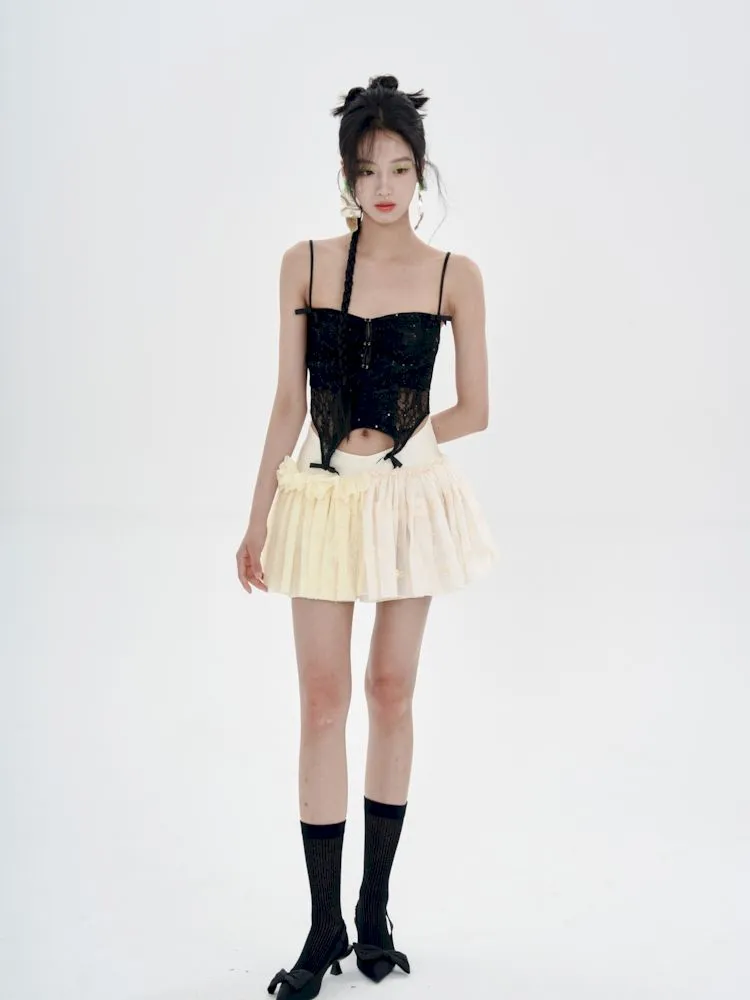 Embroidered Lace Patchwork Puffy Half Skirt【s0000008773】