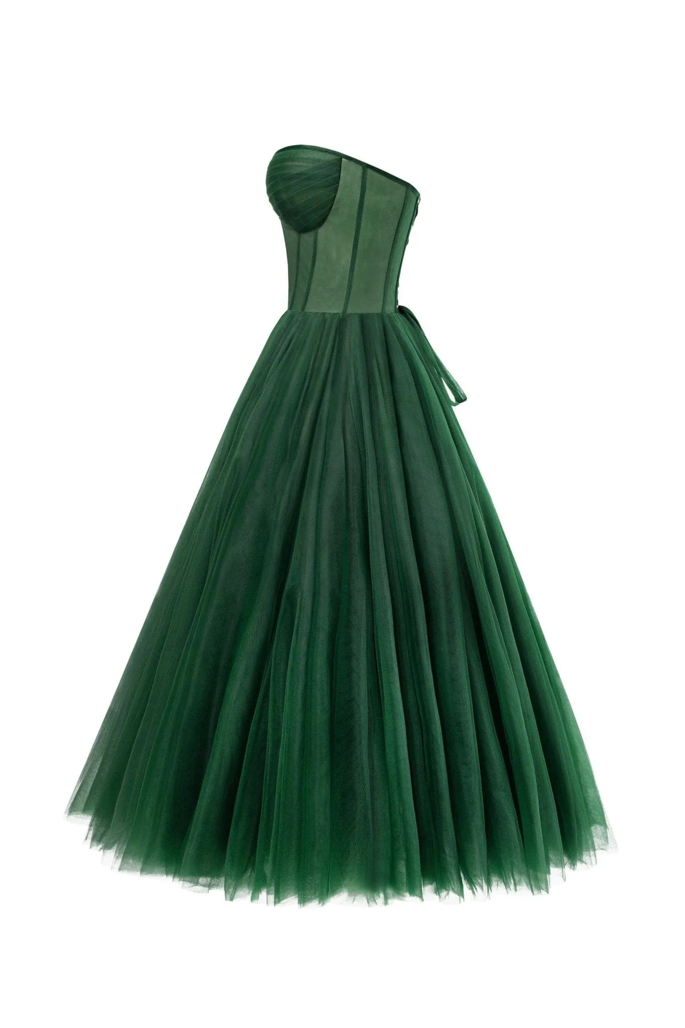 Emerald Green Strapless Puffy Midi Tulle Dress