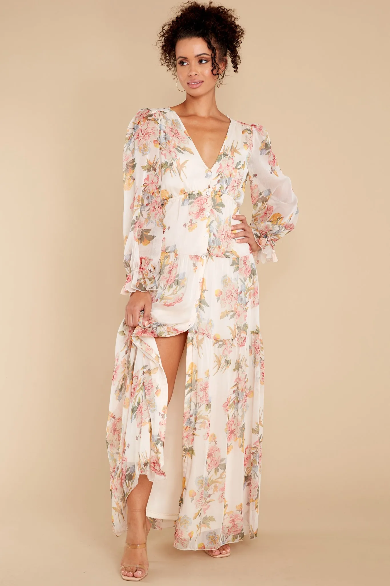 Enchanting Looks Blush Floral Print Maxi Dress