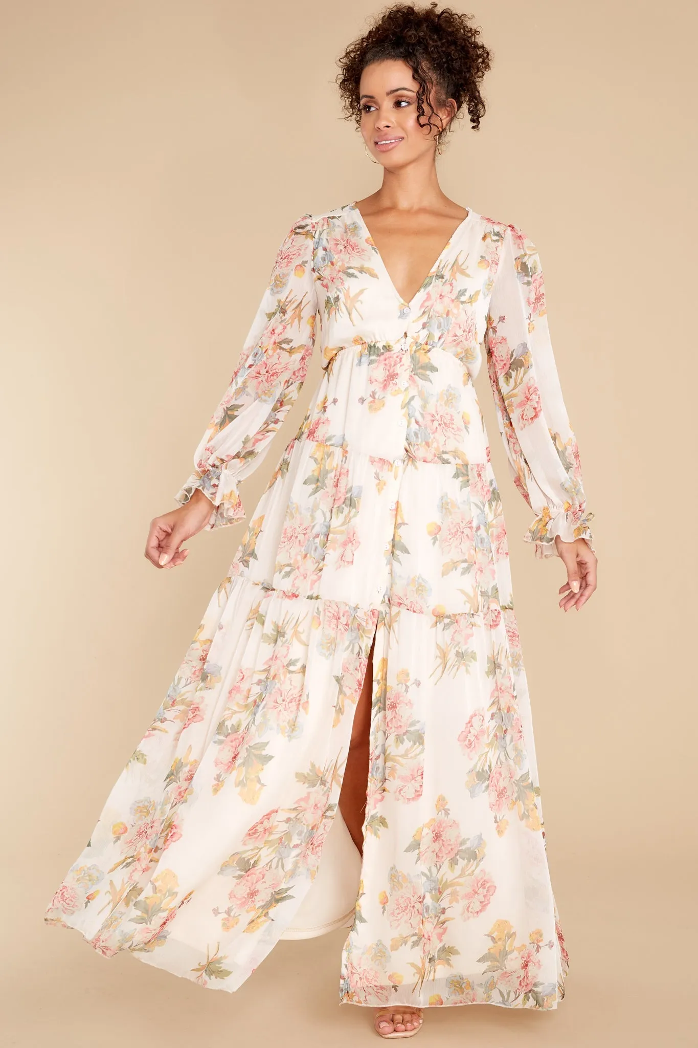 Enchanting Looks Blush Floral Print Maxi Dress