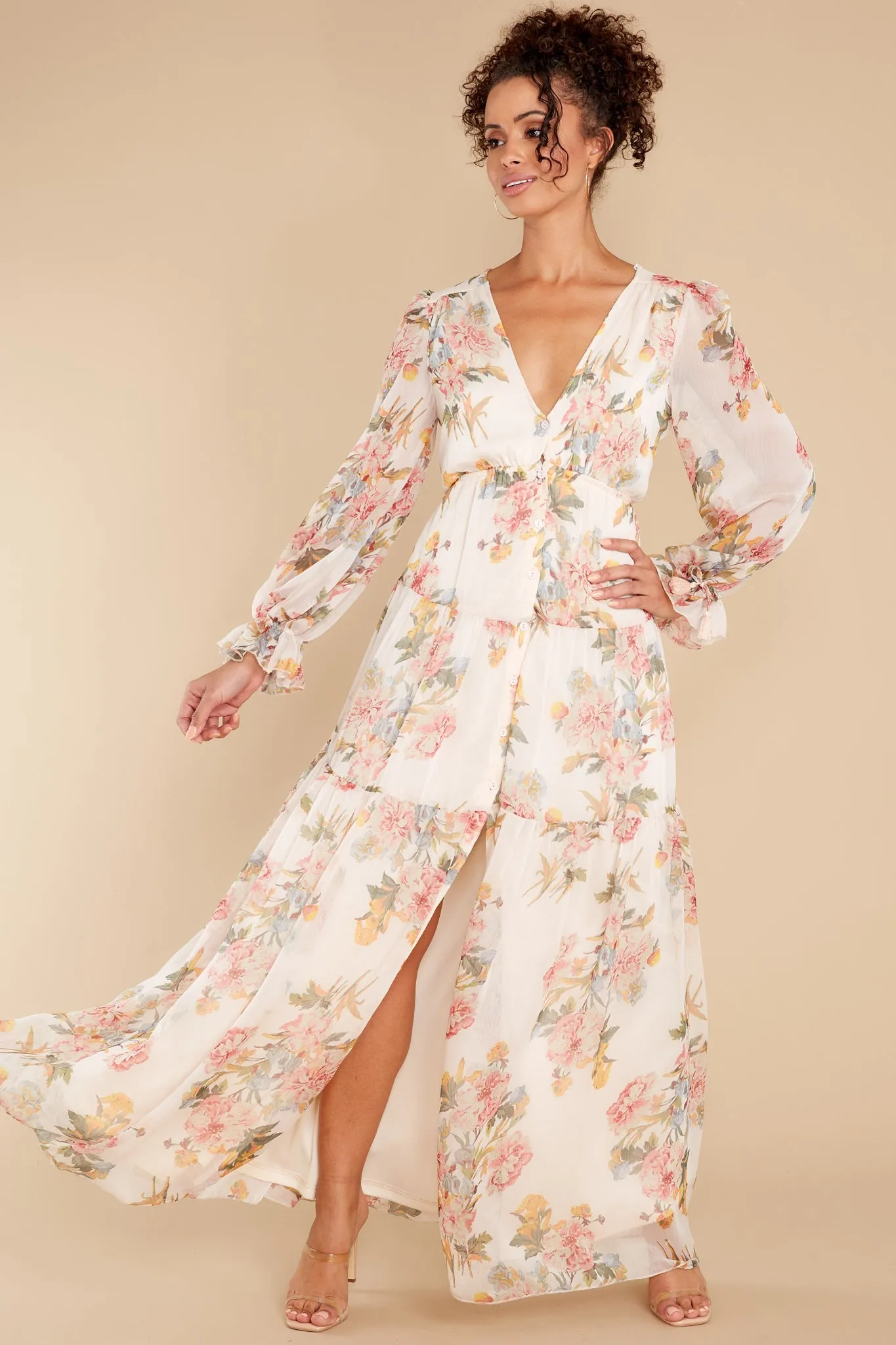 Enchanting Looks Blush Floral Print Maxi Dress