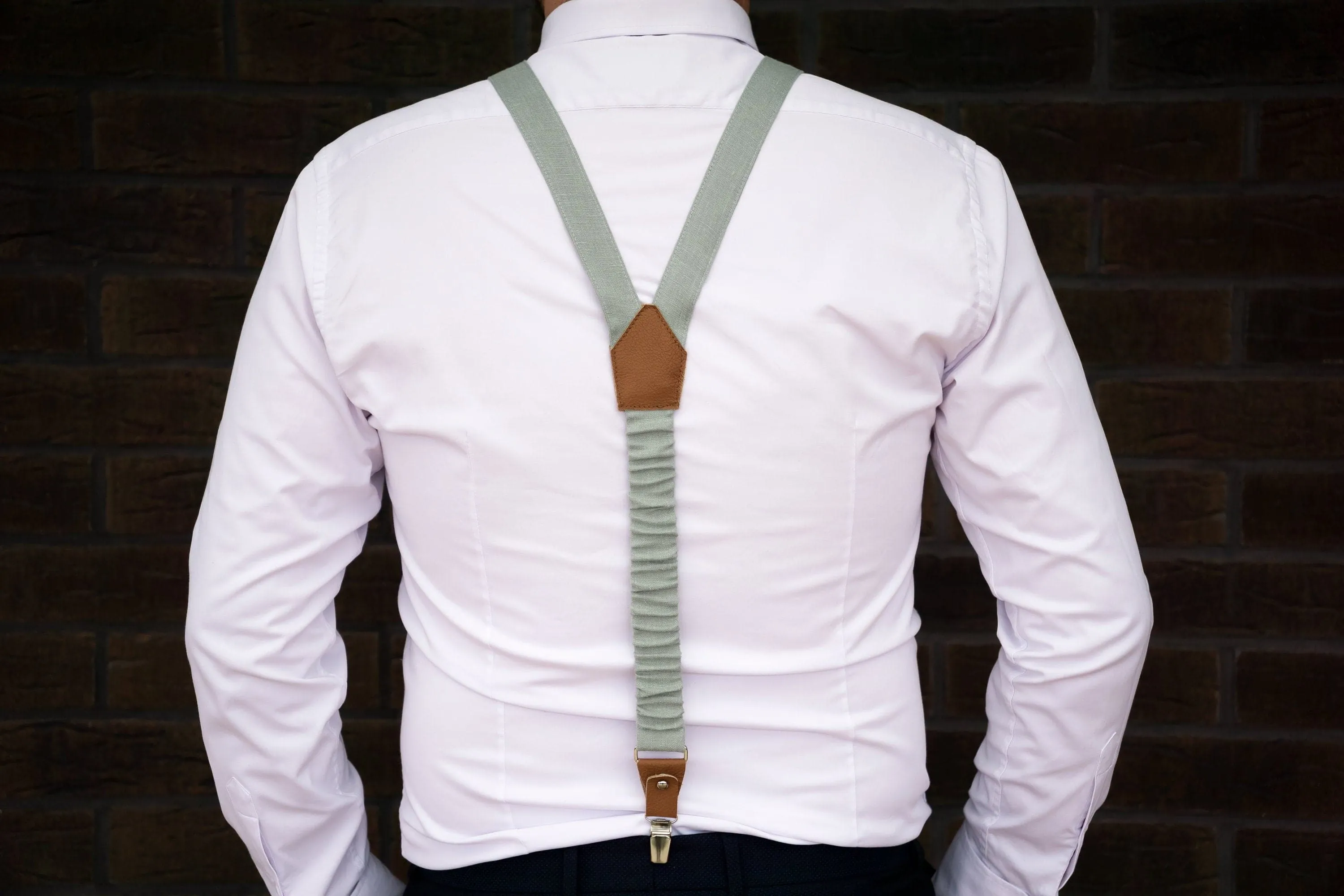 Eucalyptus Bow Tie and Suspender Set - Timeless Groomsmen Accessories - Optional Pocket Square