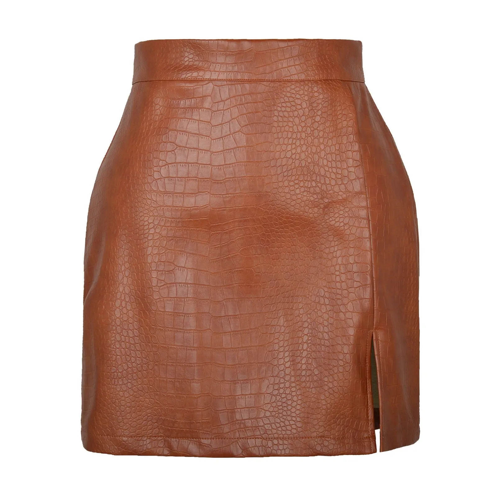 Faux Leather Zipper Skirt Sexy High Waist A Line Solid Color Hip Skirt Women Clothing