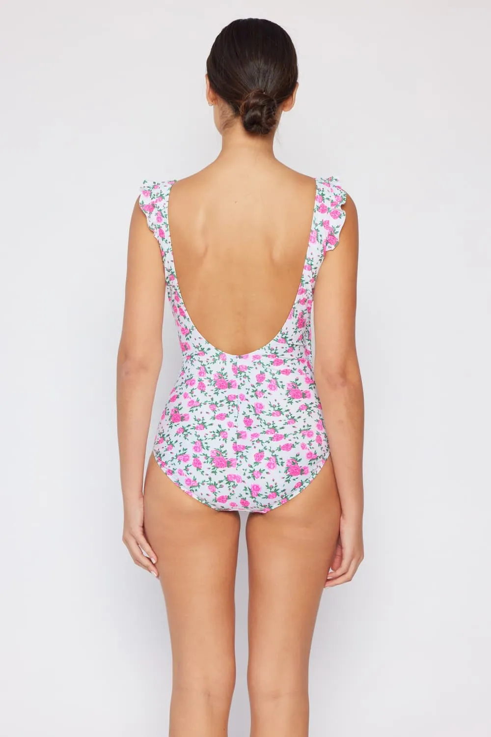 Faux Wrap One-Piece in Roses Off-White