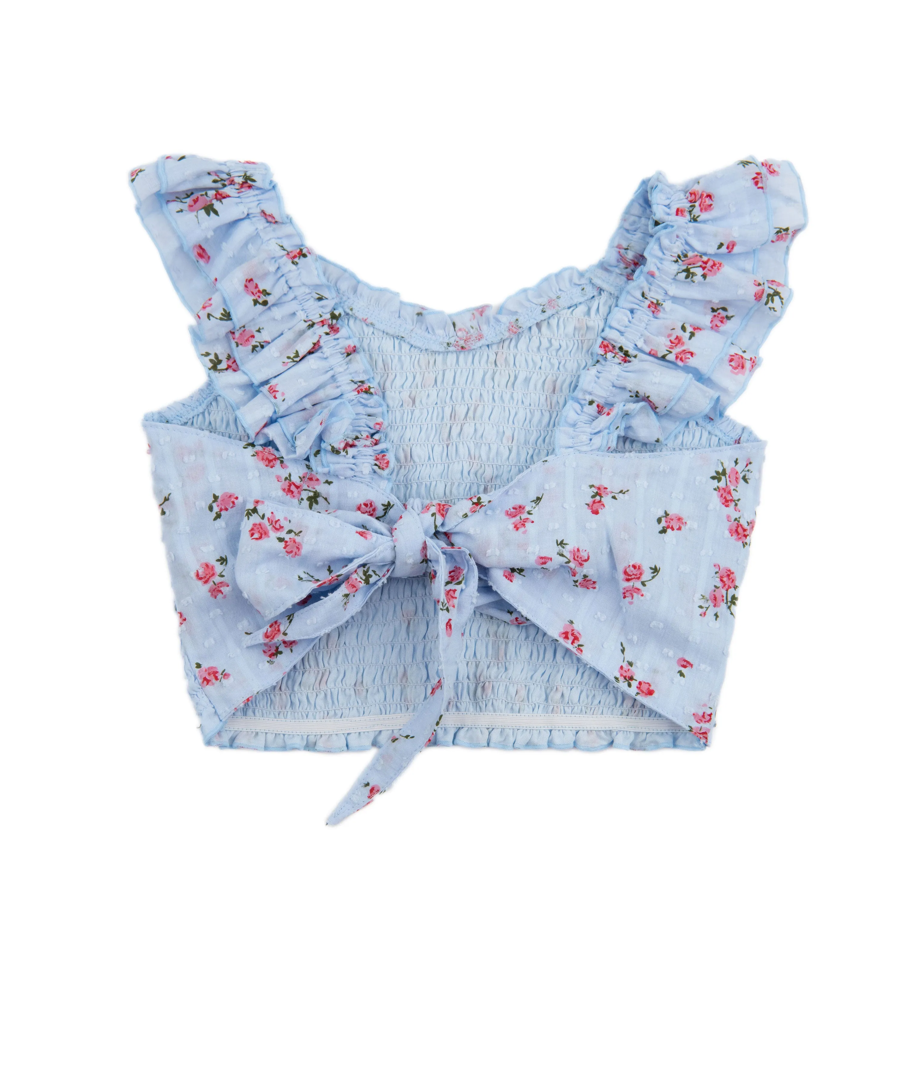 FBZ Girls Blue Floral Bow Back Smock Top