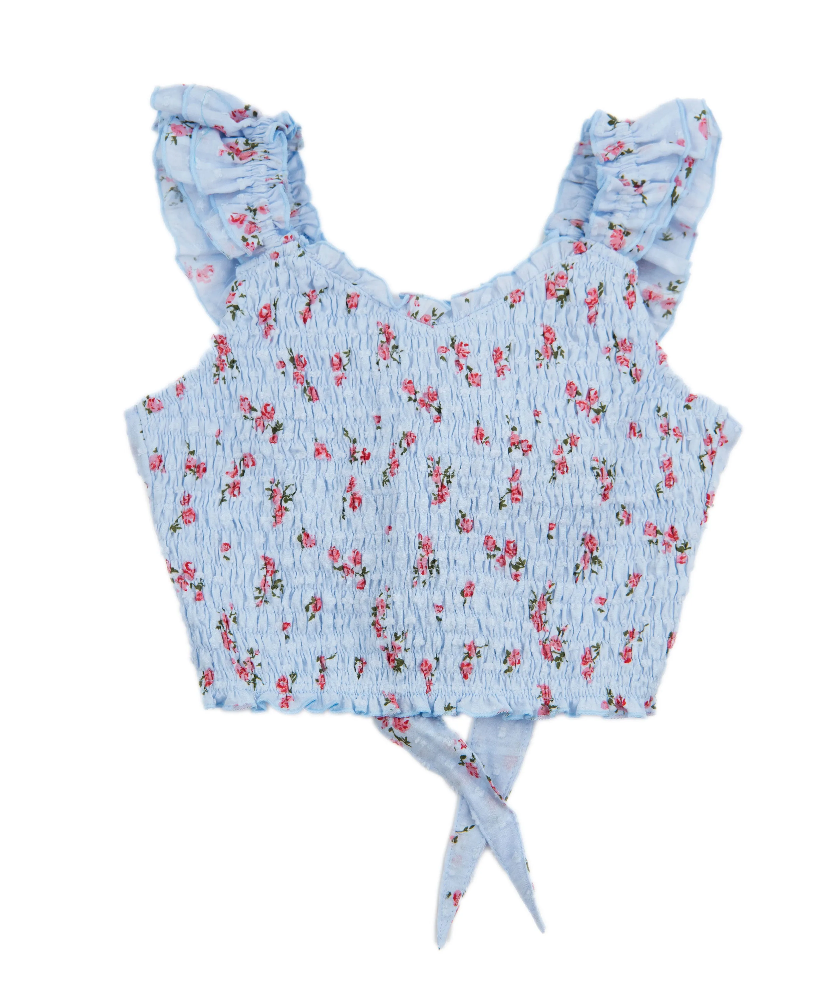 FBZ Girls Blue Floral Bow Back Smock Top