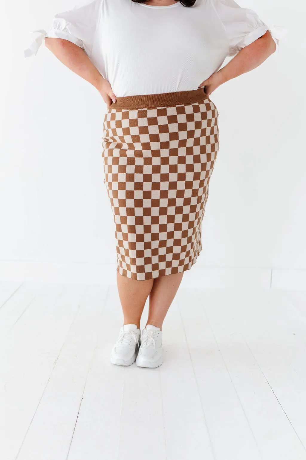 Finish Line Checkered Skirt in Brown