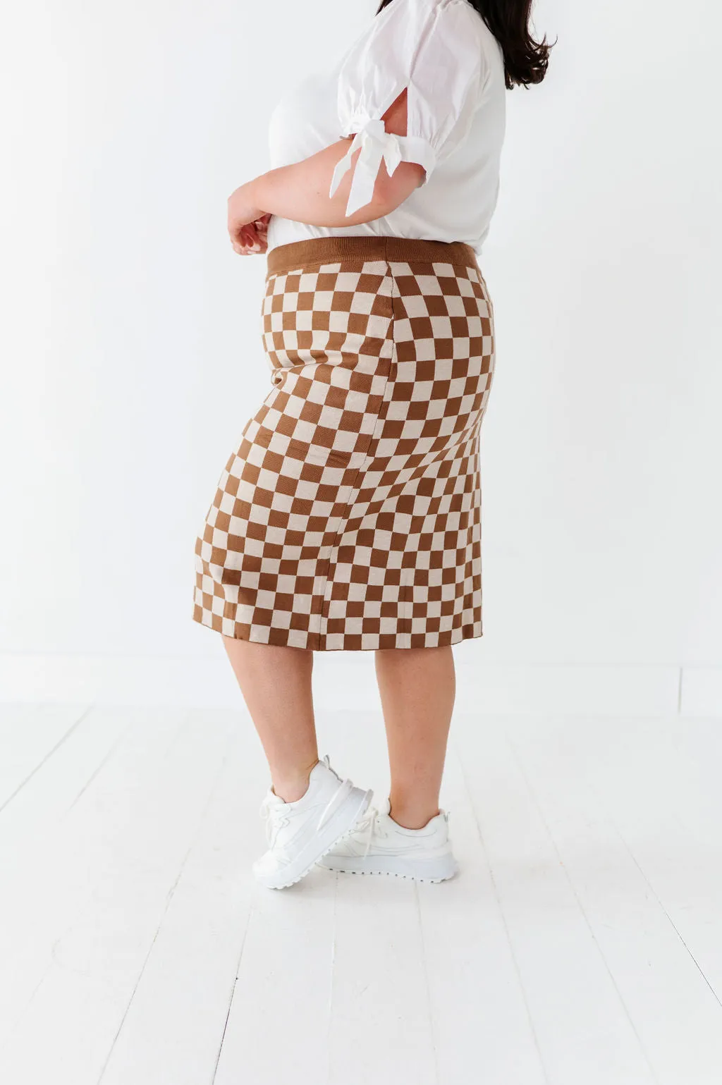 Finish Line Checkered Skirt in Brown