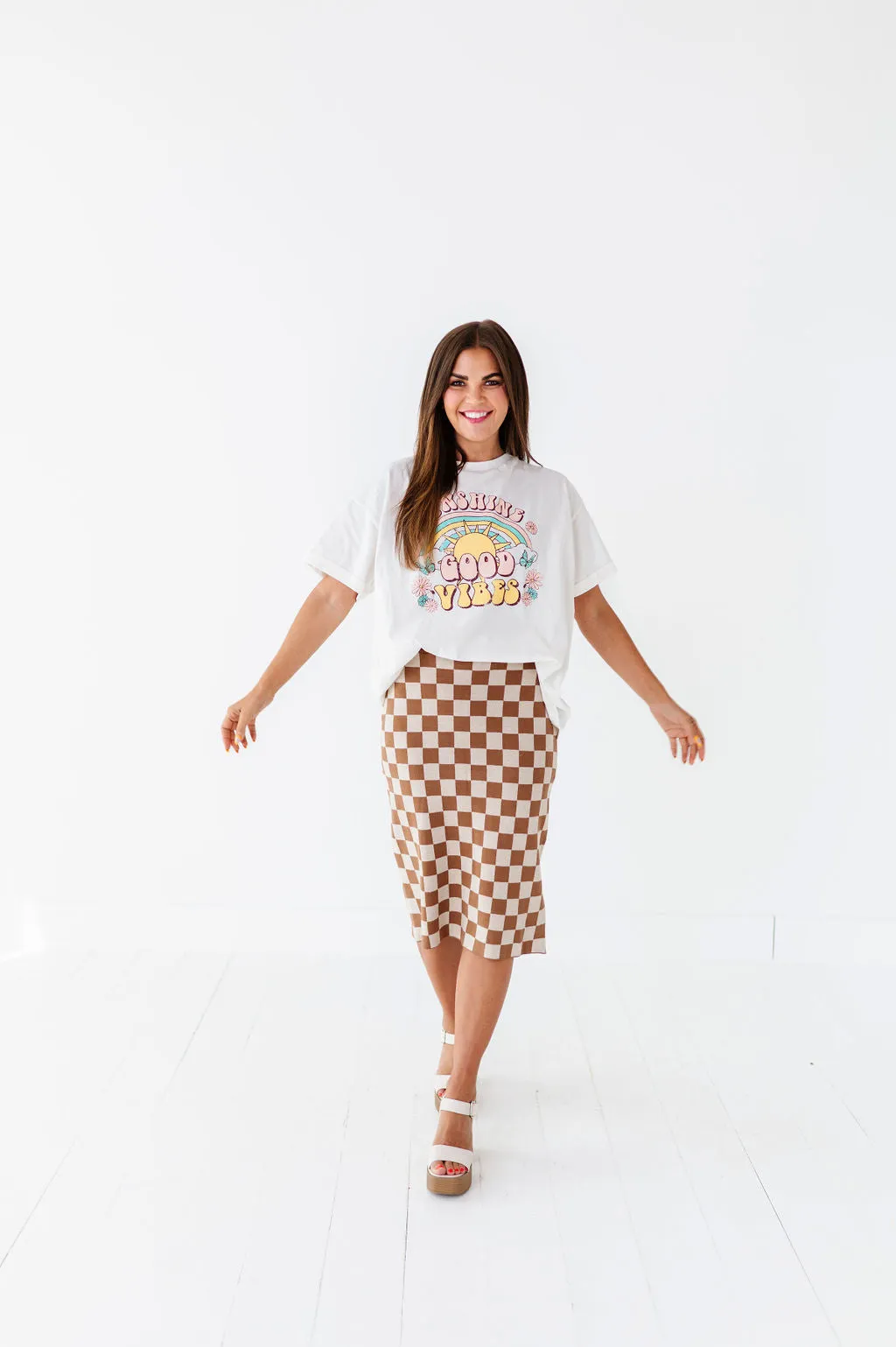 Finish Line Checkered Skirt in Brown