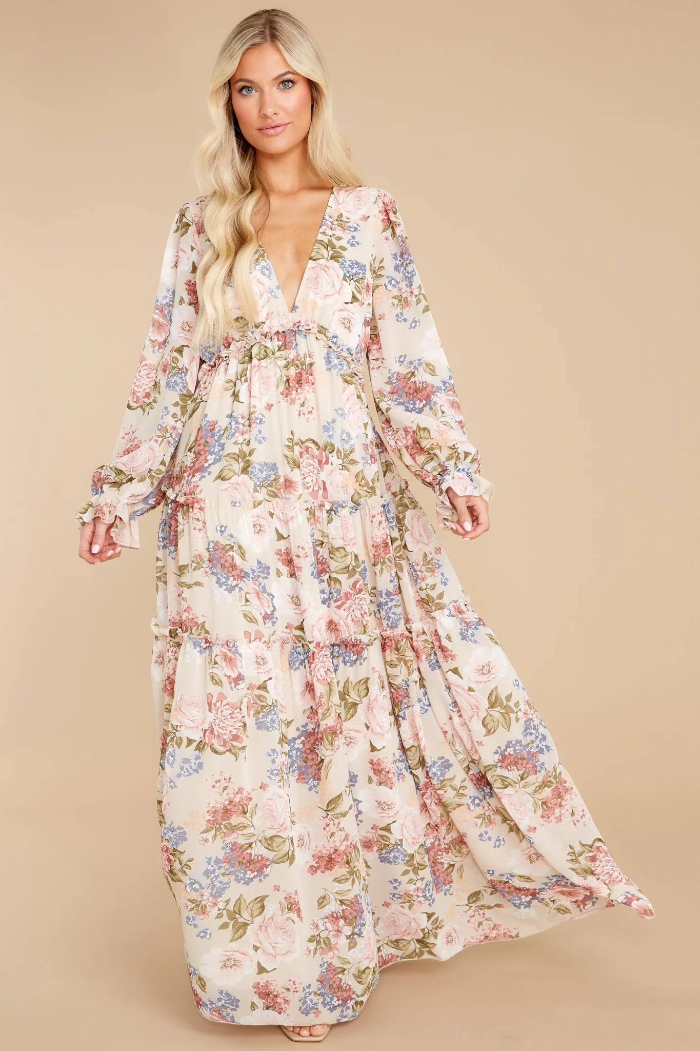 Flourishing Beauty Beige Floral Print Dress