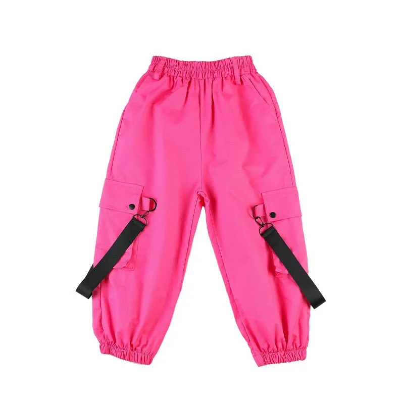 #H470 Girls Hip Hop Cool Short Baseball Style Jacket -Street Dance Baggy Cargo Pants