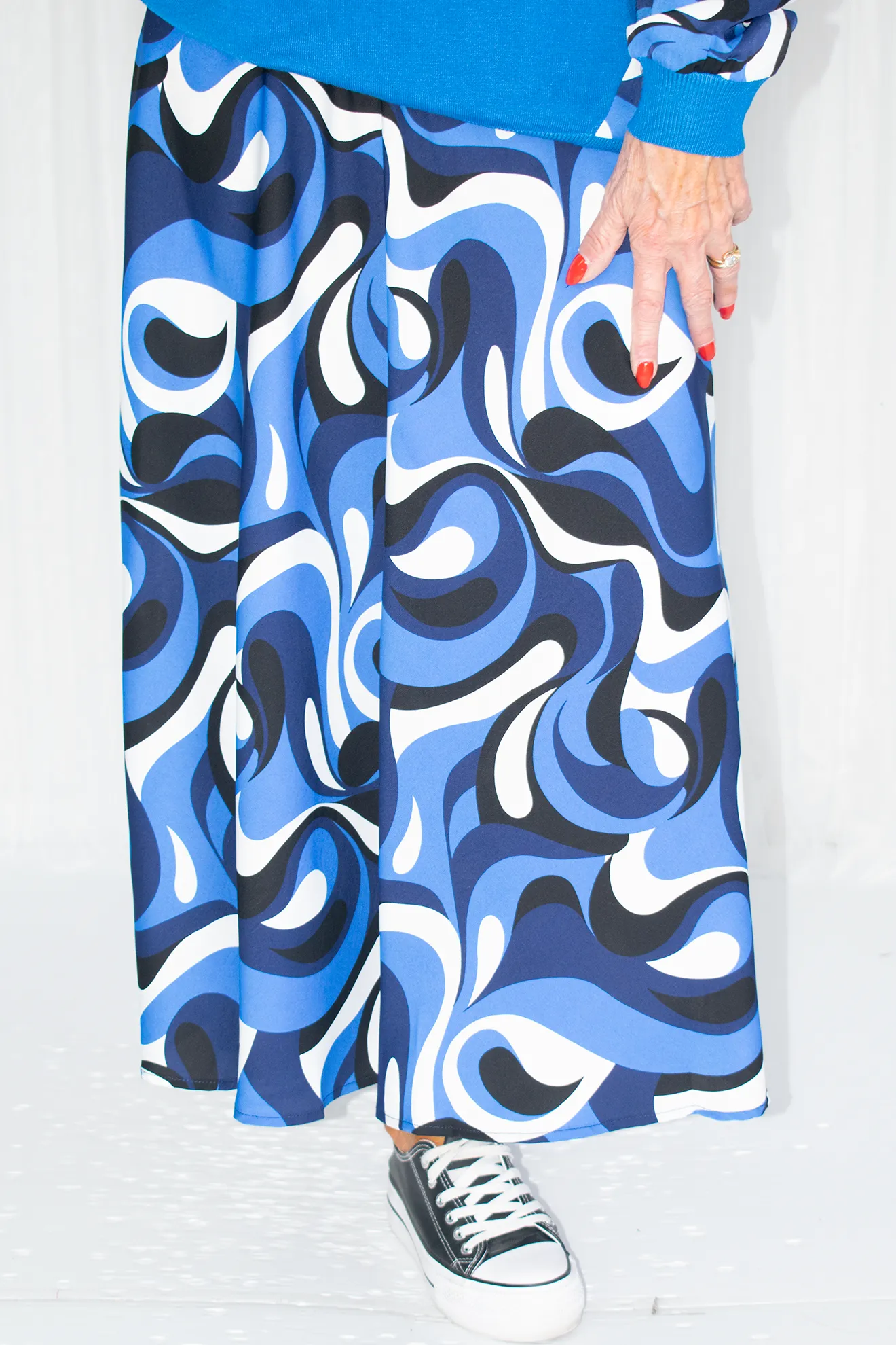 Harley Swirl Print A-Line Skirt in Royal Blue