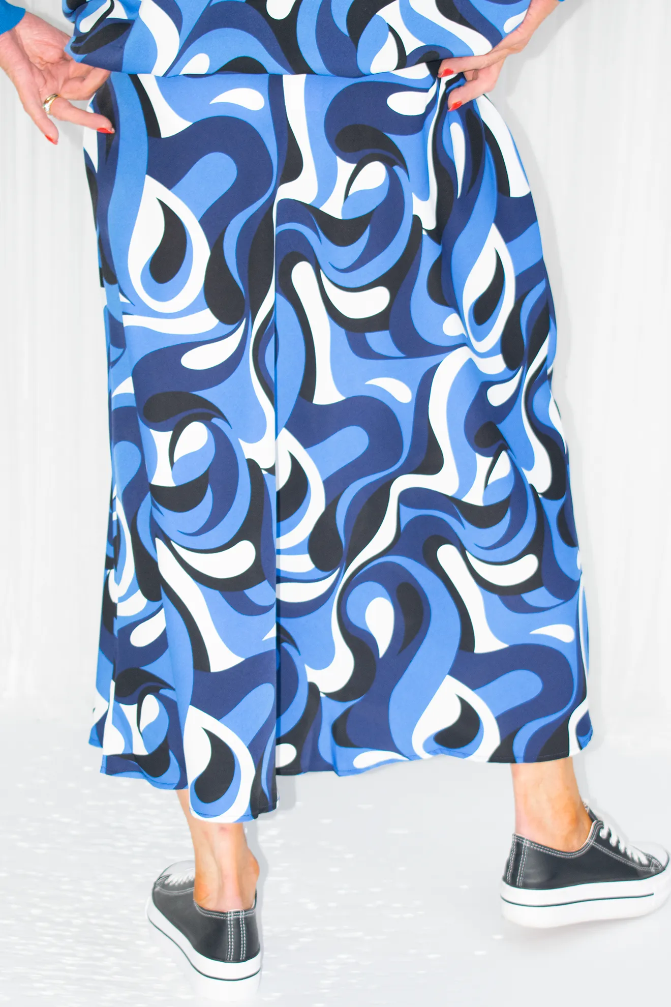 Harley Swirl Print A-Line Skirt in Royal Blue