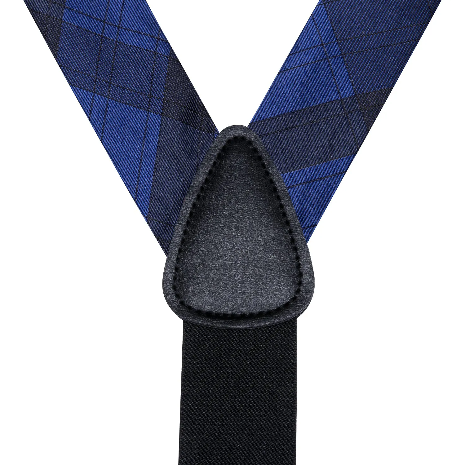 Hi-Tie  Blue Black Plaid Suspender Bowtie Hanky Cufflinks Set