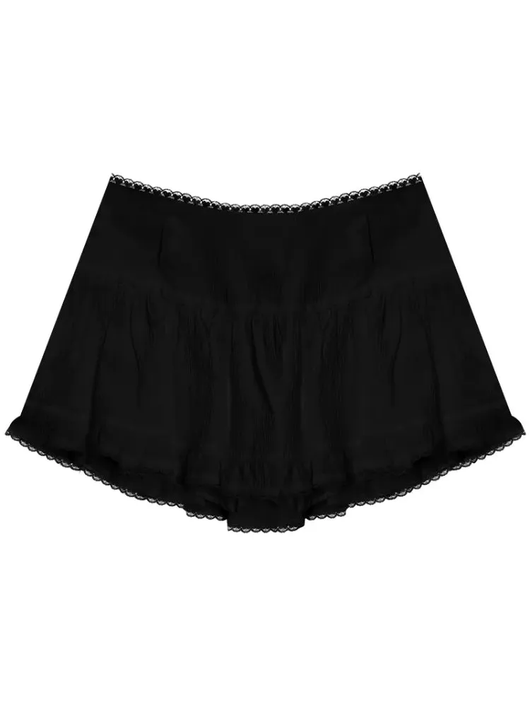 High waist lace a-line short skirt【s0000007833】