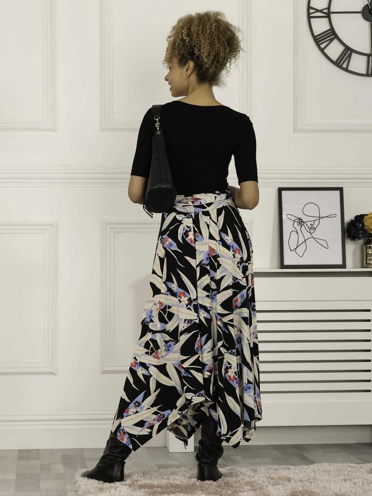 Jolie Moi Cady Maxi Skirt, Black Leafy