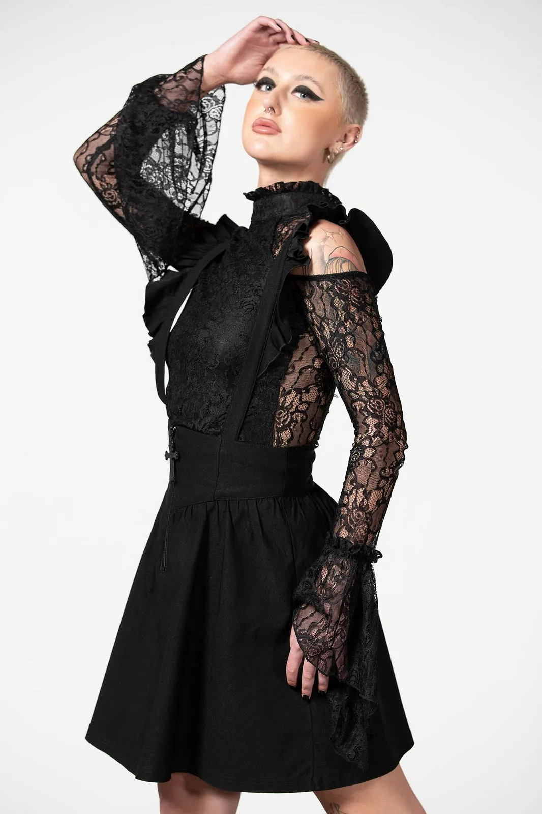 Killstar Yuna Suspender Skirt Ruffled Shoulders