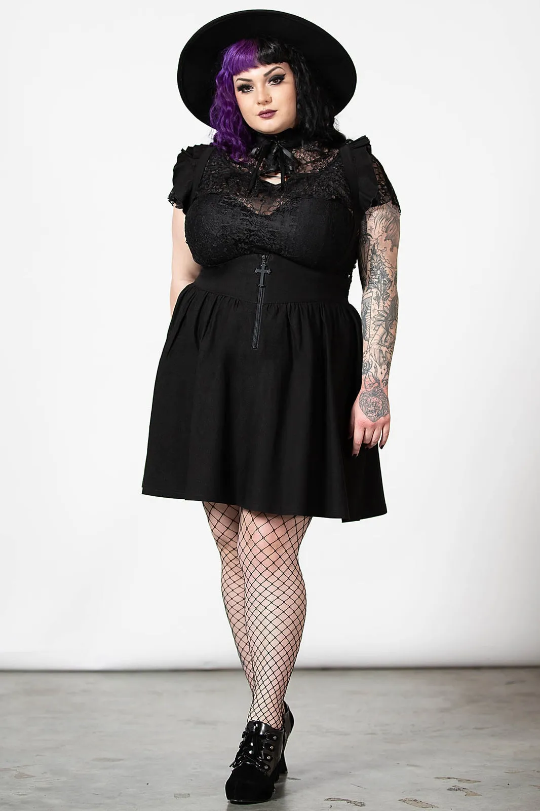 Killstar Yuna Suspender Skirt Ruffled Shoulders