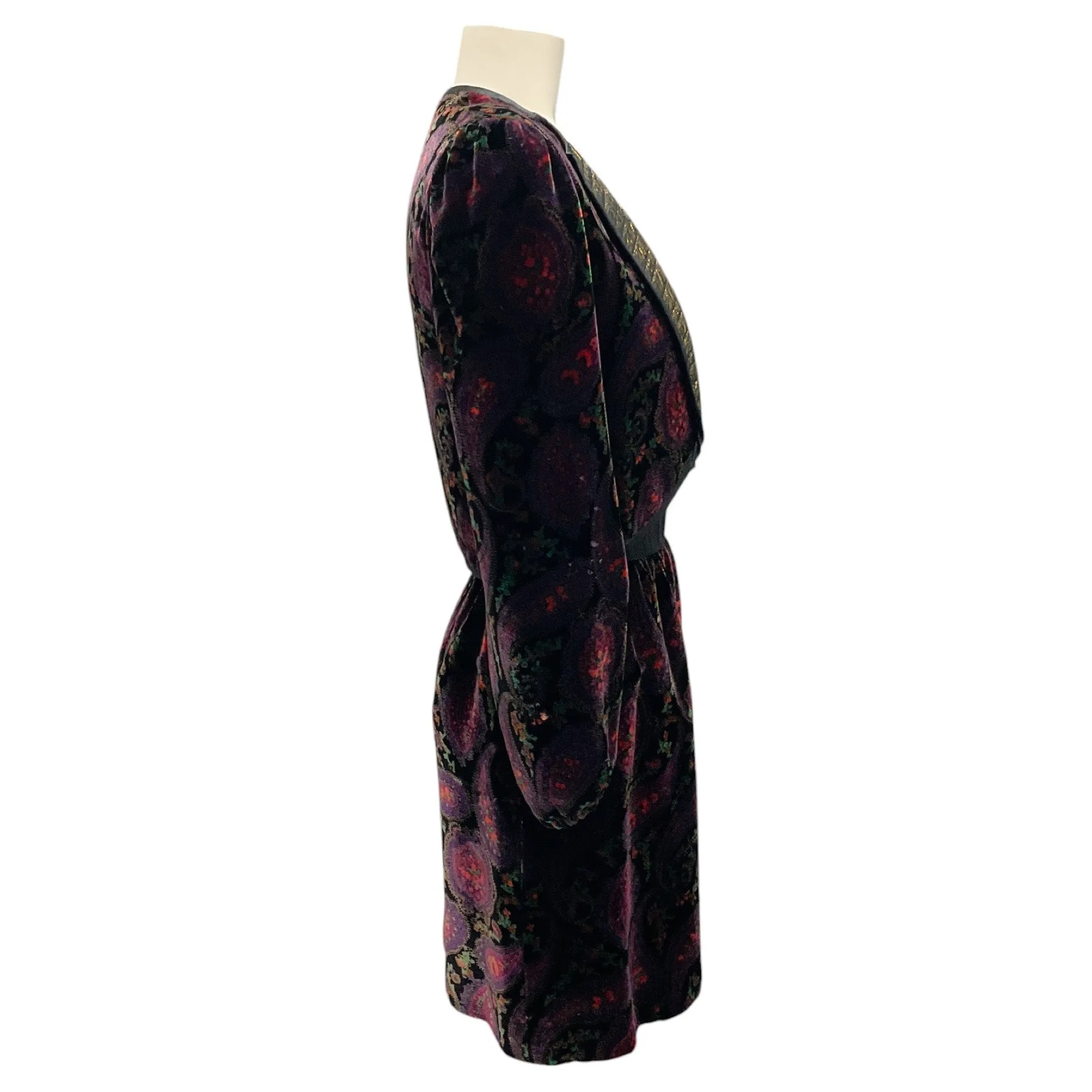 Lanvin Black / Purple Multi Vintage Paisley Velvet Skirt Set