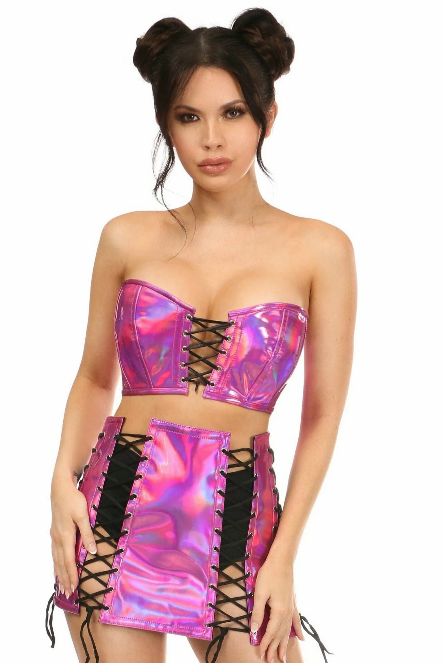 Lavish 2 PC Fuchsia Holo Bustier & Skirt Set