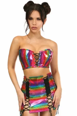 Lavish 2 PC Rainbow Glitter Bustier & Skirt Set