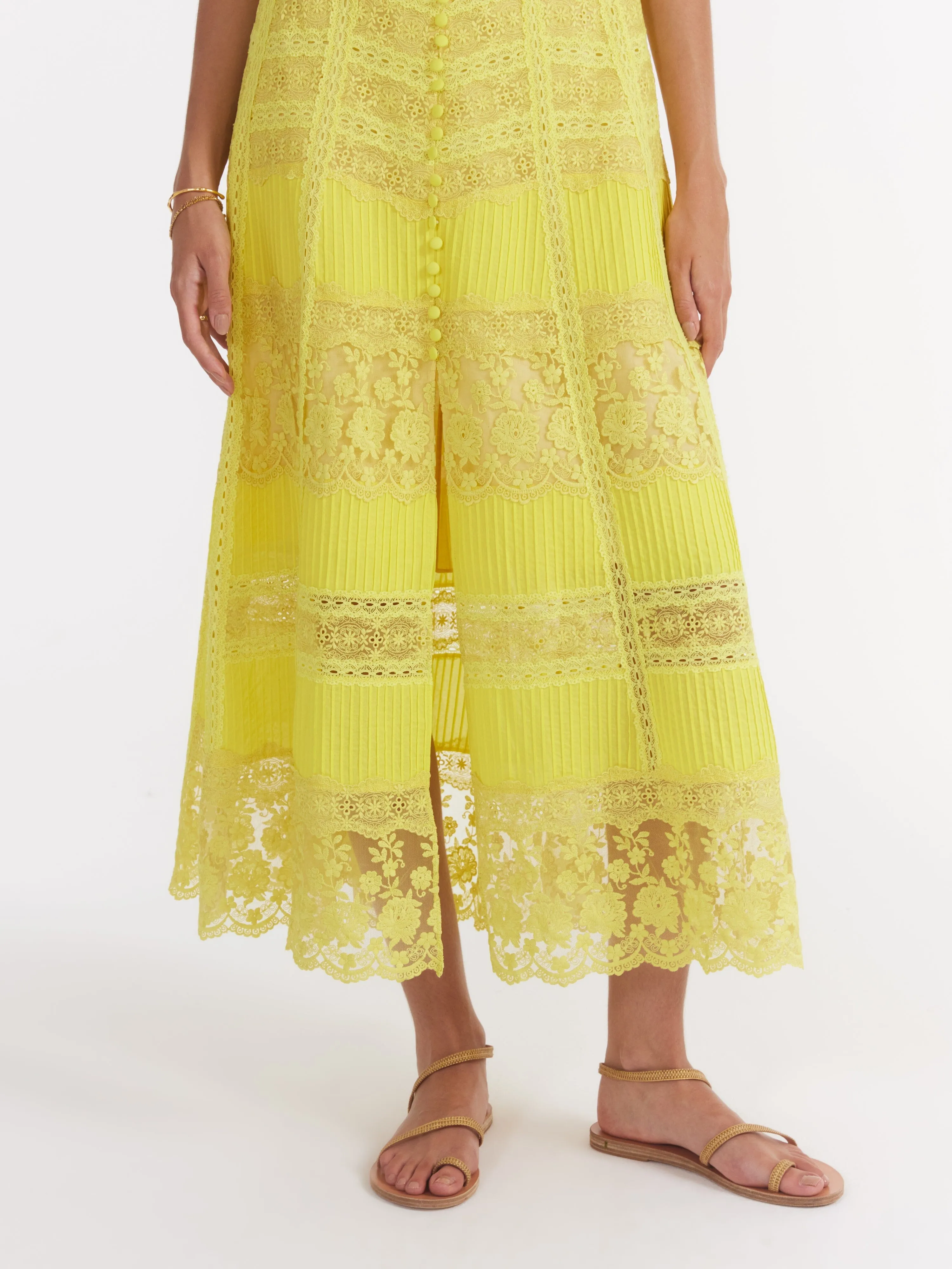 Lea Long Lace Dress in Citrine