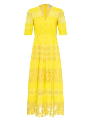 Lea Long Lace Dress in Citrine