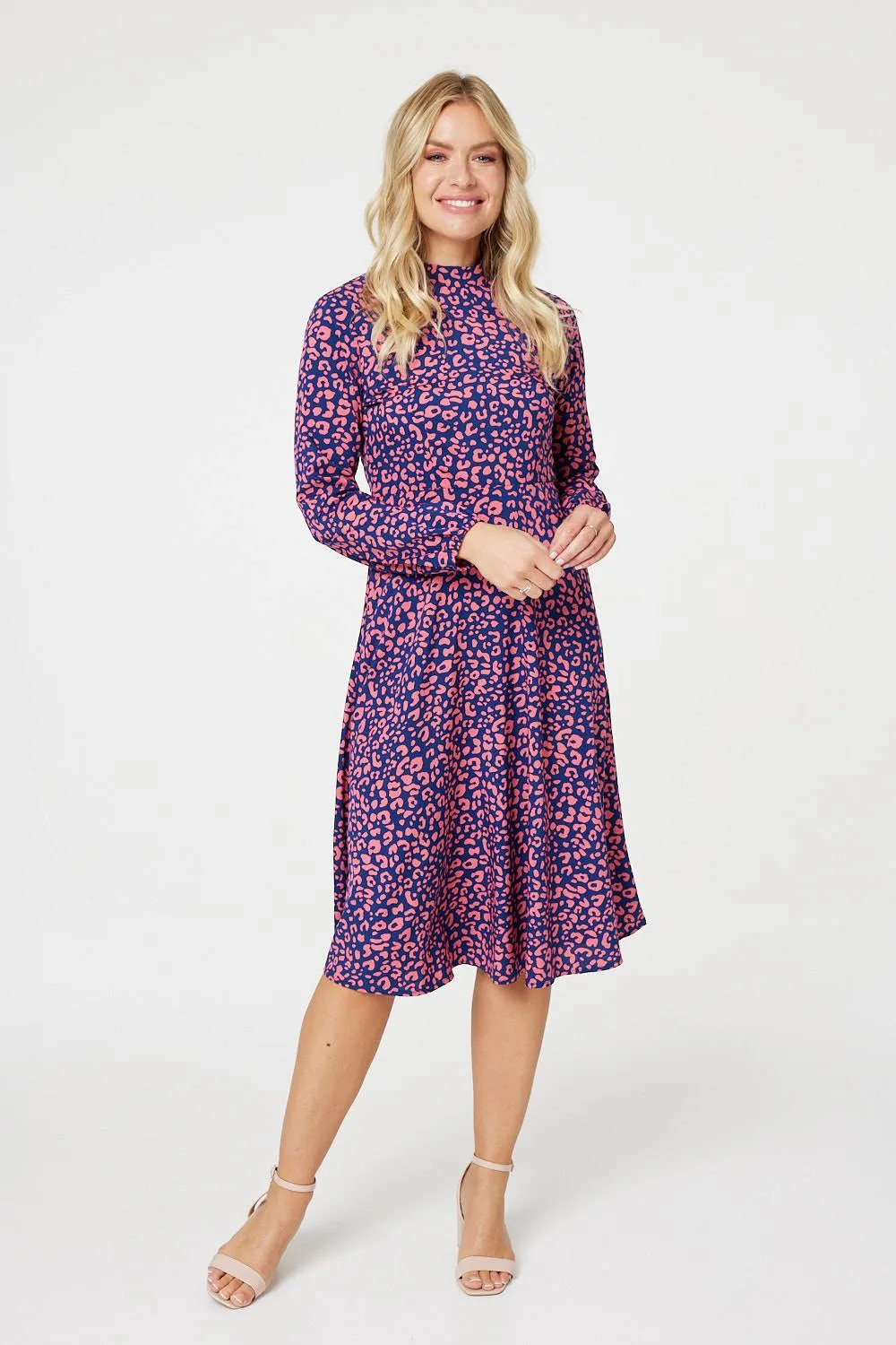 Leopard Print High Neck Tea Dress