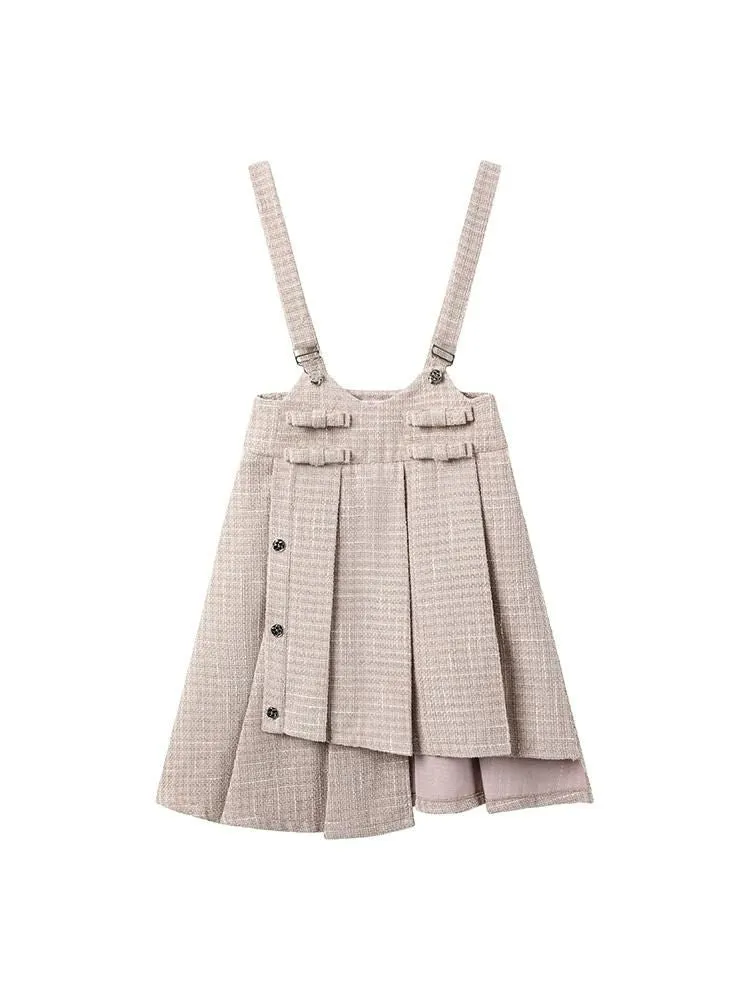 Little Ribbon Irregular Suspender Pleats Skirt【s0000003405】