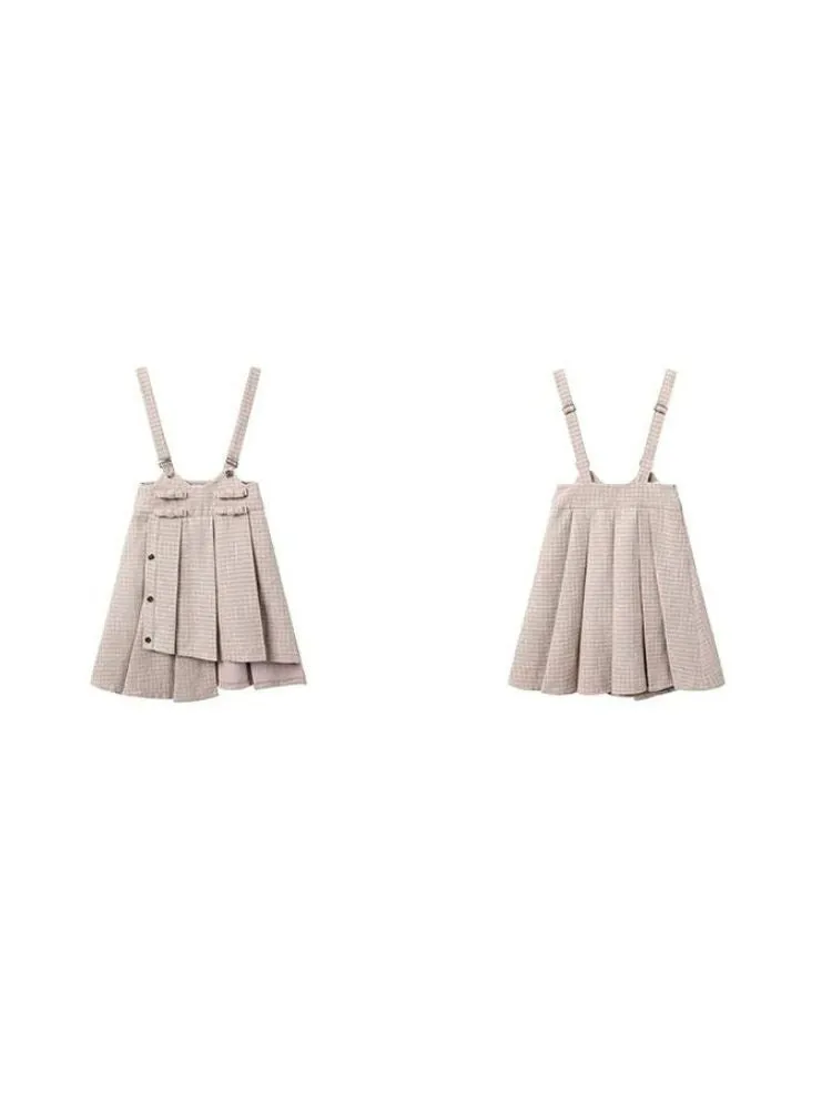 Little Ribbon Irregular Suspender Pleats Skirt【s0000003405】