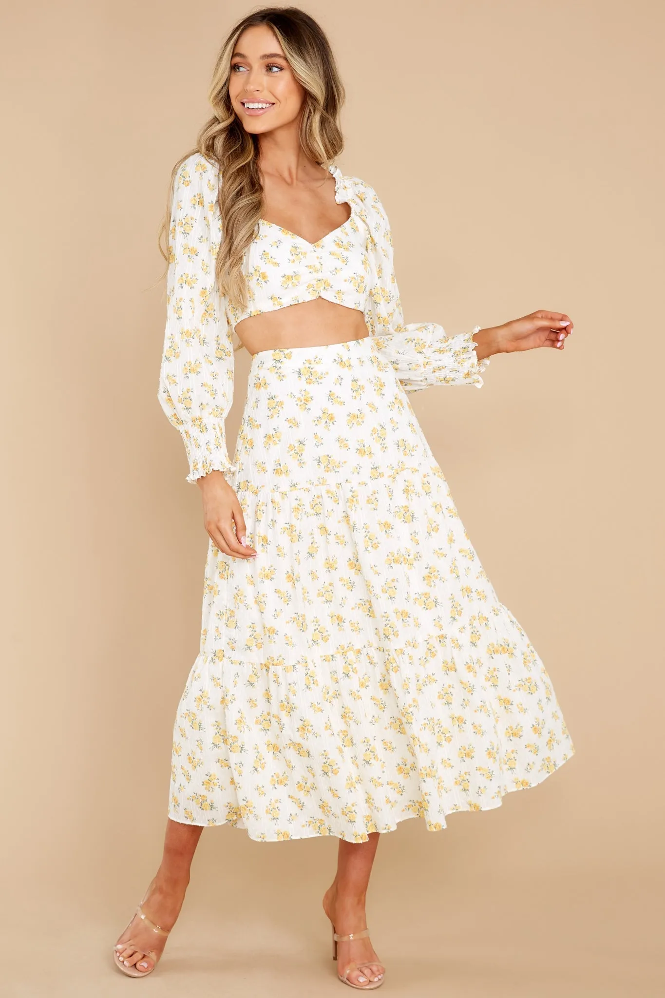 Love Somebody White And Yellow Floral Print Skirt