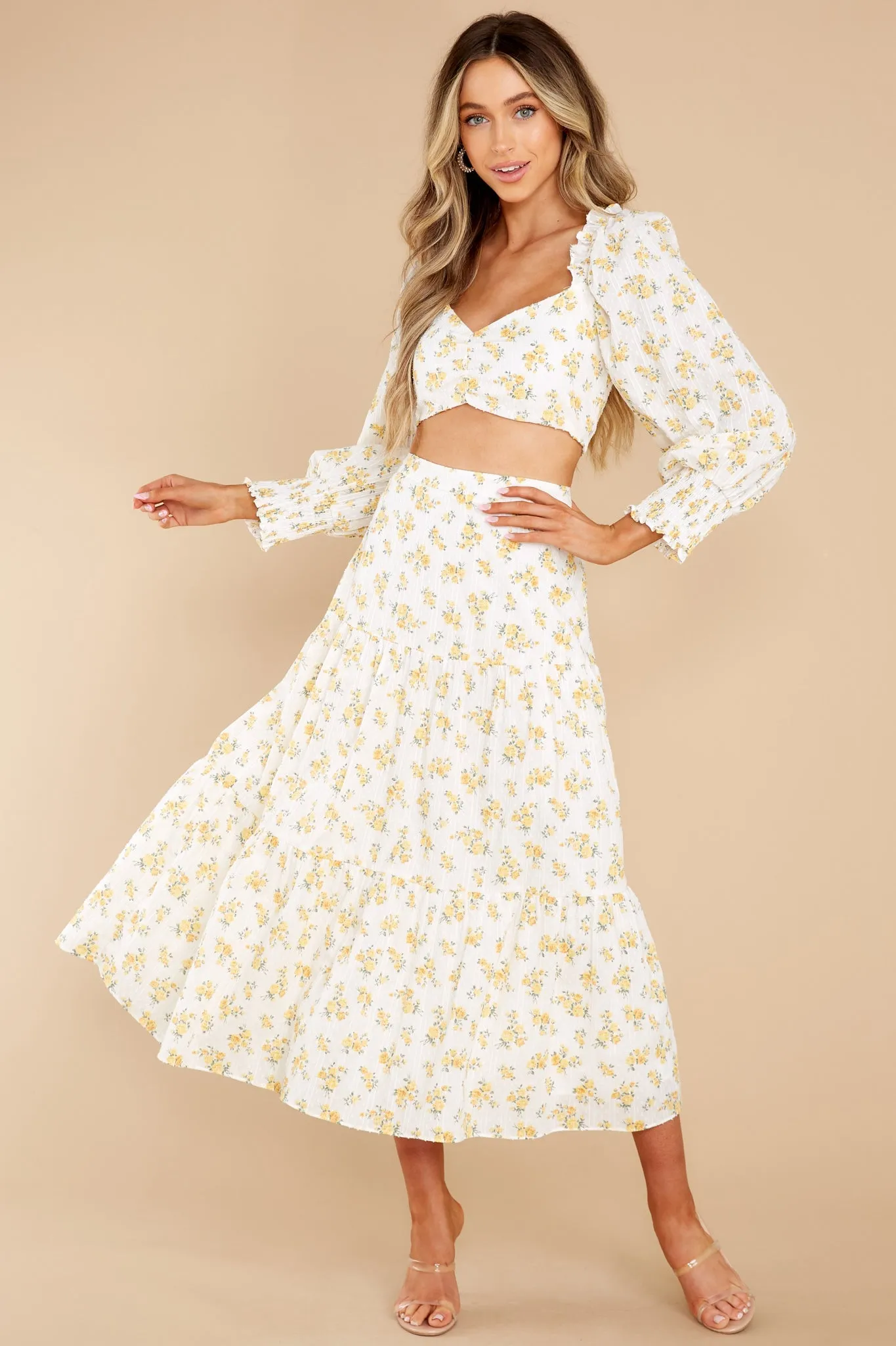 Love Somebody White And Yellow Floral Print Skirt